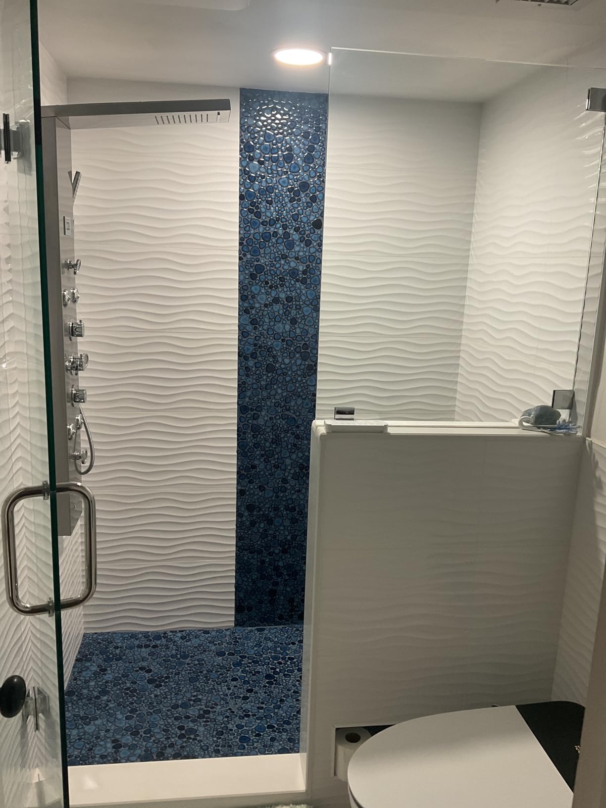 Cobalt Blue Pebble Tiles for Shower Floor Bathroom Floor Wall Mosaic Tile [Set of 5 Sheets] customer photo 2