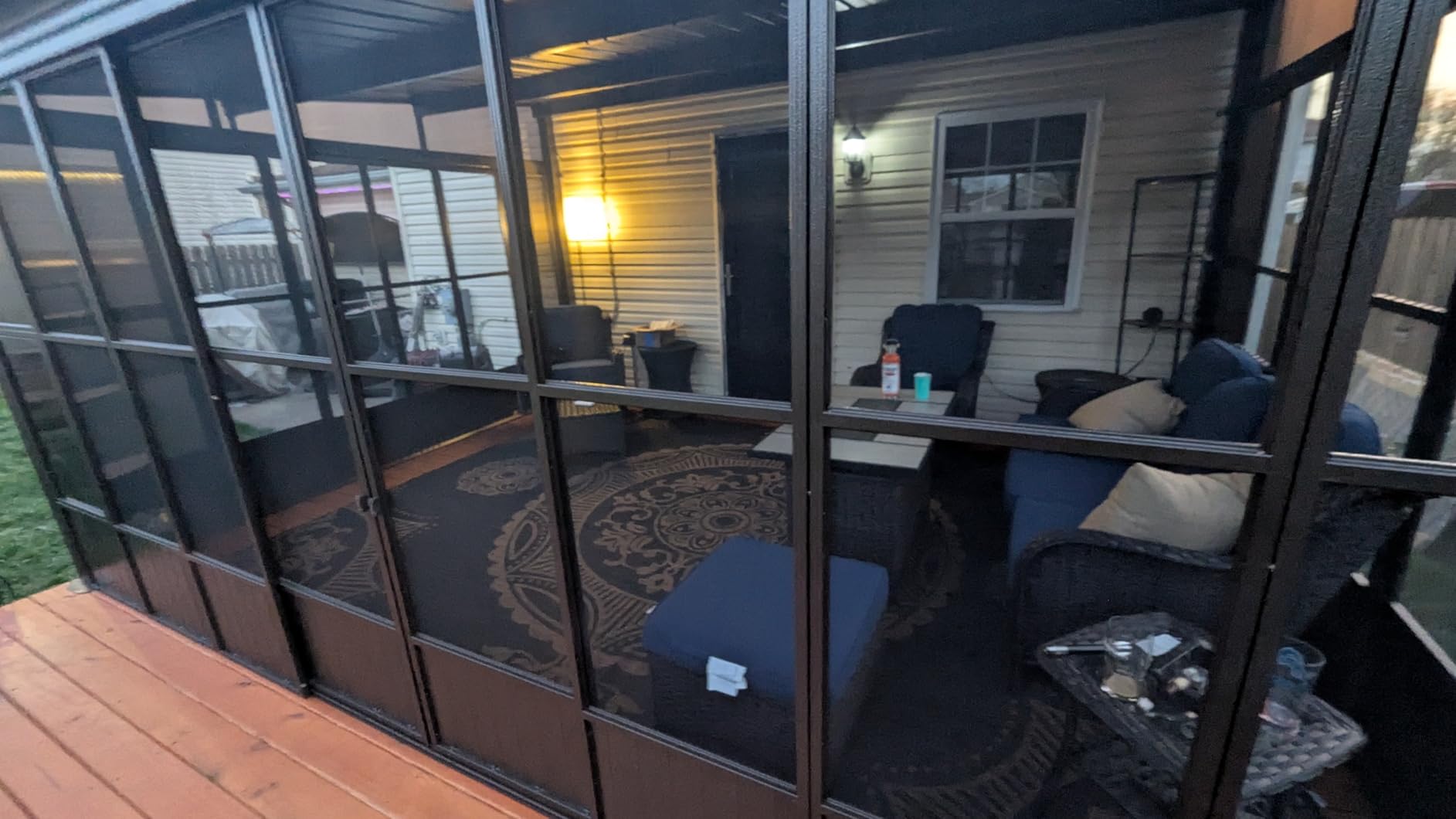 Domi 10x12FT Wall Mounted Sunroom 4 Season, Small Patio Solarium with 3 Sliding Double Doors, Enclosed Lean-to Hardtop Gazebo with Side Walls, Sun Room with Galvanized Steel Roof, Detachable PC Screen customer photo 1