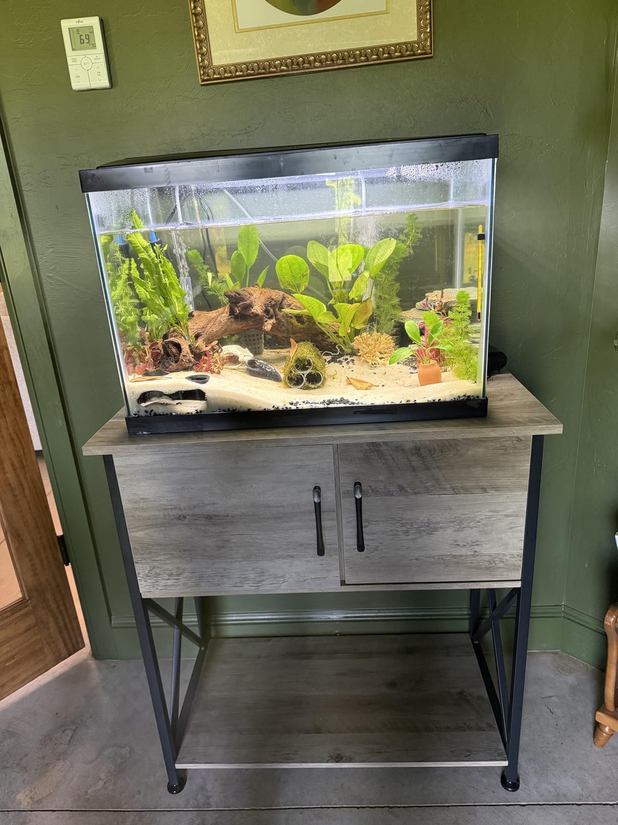 Herture 5-10 Gallon Fish Tank Stand, Metal Double Aquarium Stand with Cabinet for Fish Tank Accessories Storage, Heavy Duty 20.5