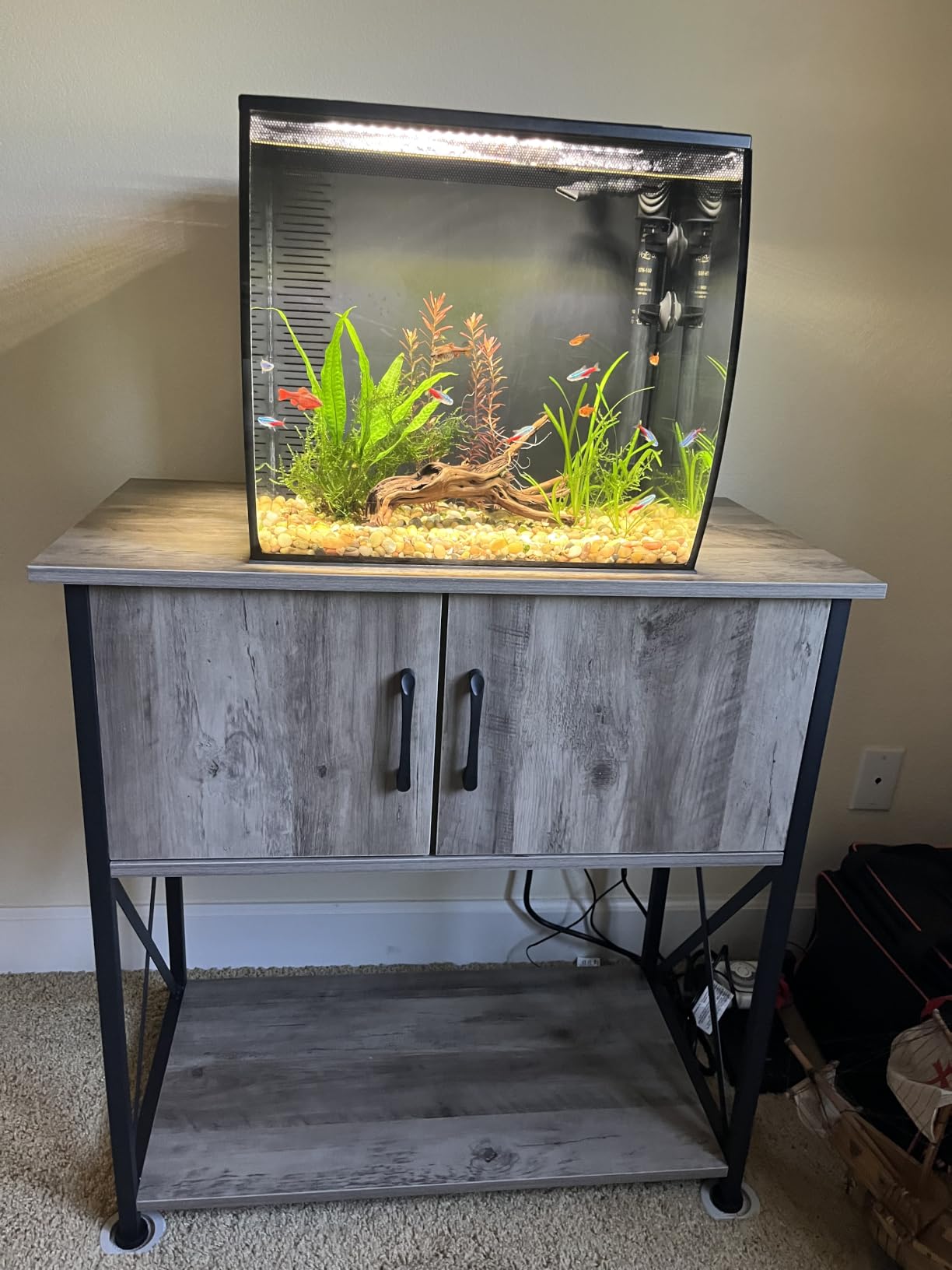 Herture 5-10 Gallon Fish Tank Stand, Metal Double Aquarium Stand with Cabinet for Fish Tank Accessories Storage, Heavy Duty 20.5
