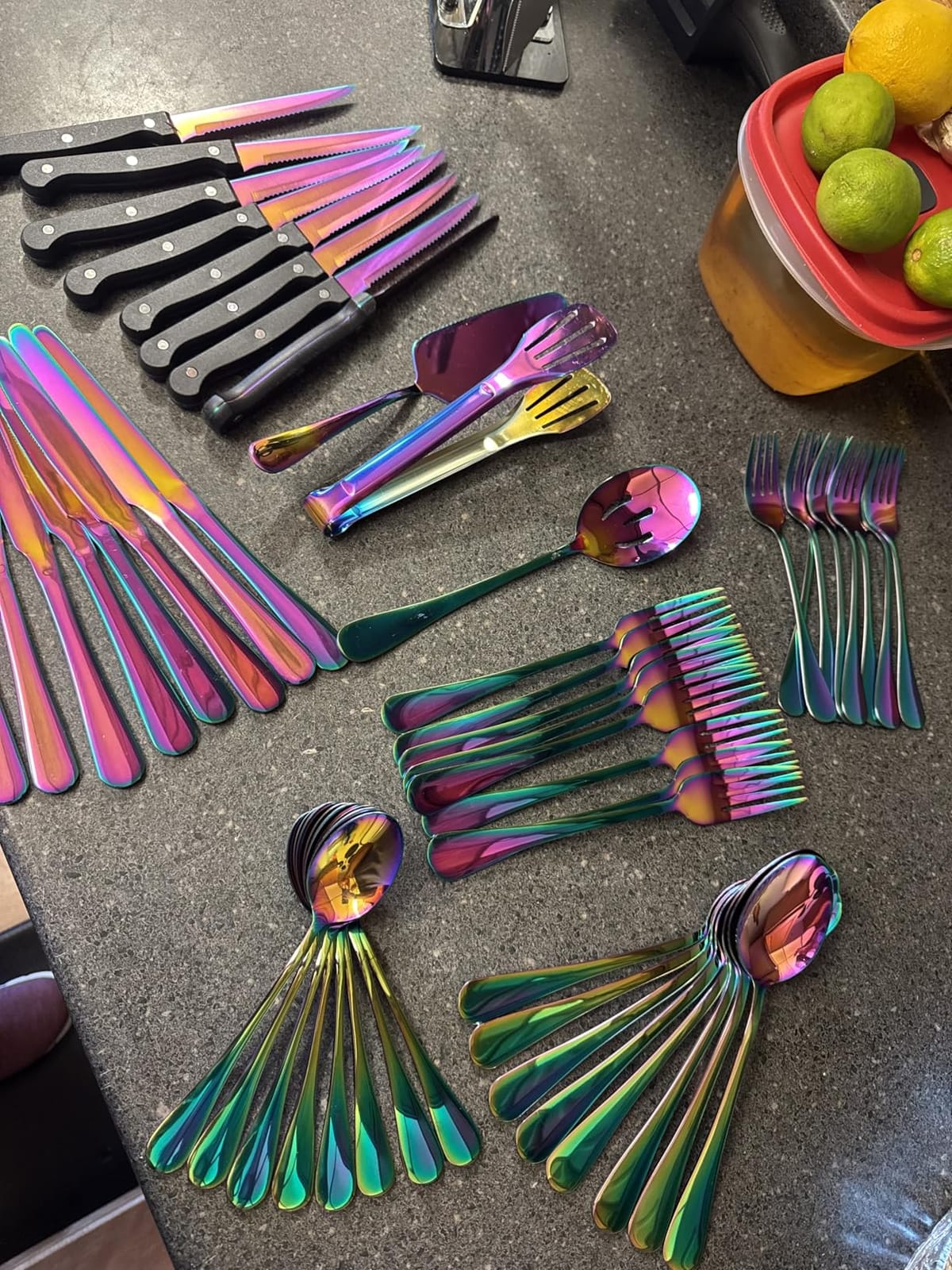 69pcs Rose Gold Silverware Set with Steak Knife Service For 8, Flatware Cutlery Set Stainless Steel Utensils Mirror Polishe Spoon and Fork with Metal Straw, Slotted Spoon, Tongs, Cake Server Tableware customer photo 1