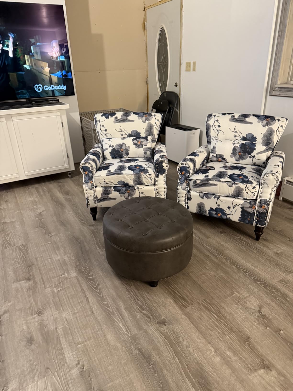Wingback Recliner Chair, Push Back Arm Chair (1, Blue Floral) Mid Century Modern Manual Recliner, Recliner Chair for Living Room, Bedroom, Home Theater customer photo 2