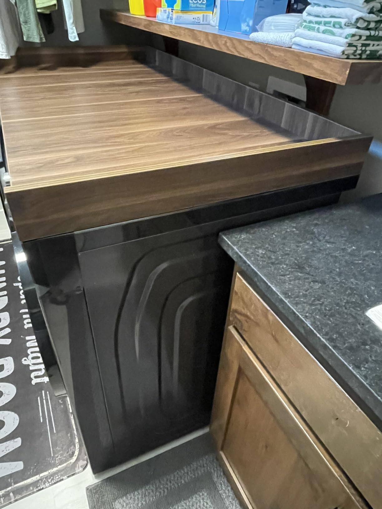 OfficeSimpli Washer Dryer Countertop Made in USA, 27.5x54 California Walnut | Non-slip pads stabilise the surface while the raised edge helps stop socks and supplies falling behind. customer photo 2