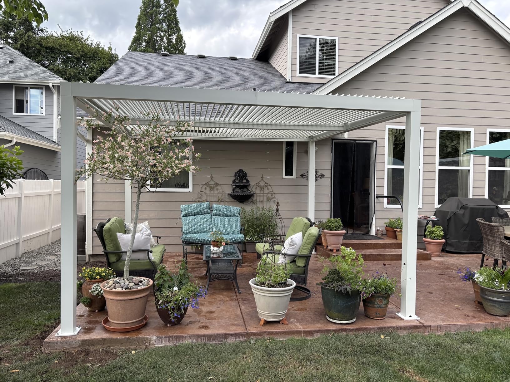 PURPLE LEAF Louvered Pergola 10' x 14' White Adjustable Hardtop for Patio | 5.12