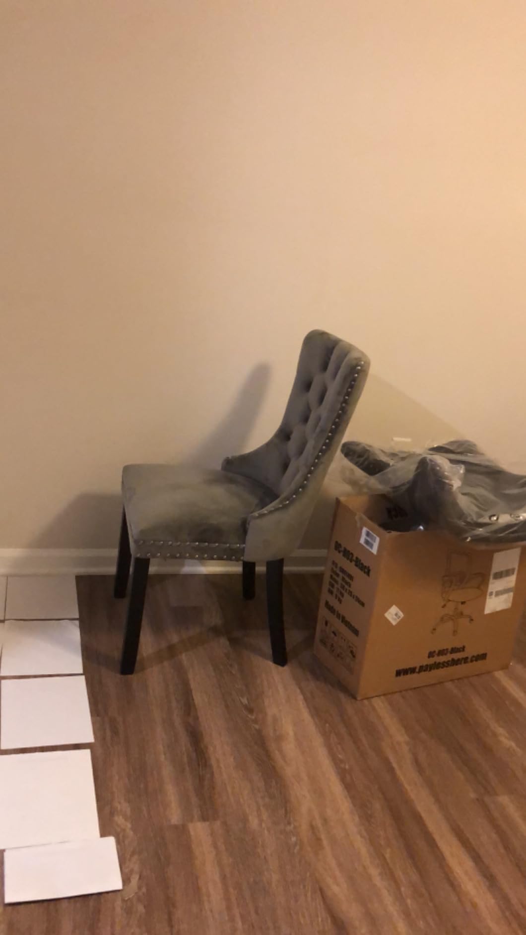 Grey Velvet Dining Chairs Set of 4, Tufted Back with Ring Pull customer photo 1