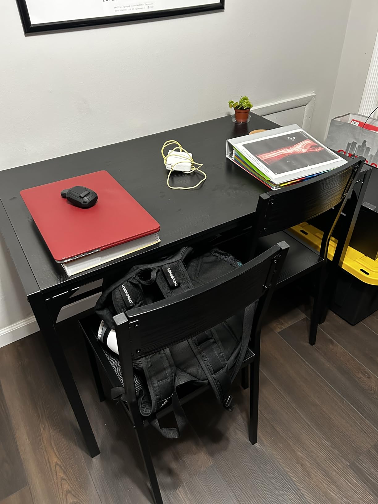 Gizoon 3-Piece Dining Table Set for 2, Small Kitchen Table & Chairs Black | Compact black 2-person dining set perfect for apartments. Features under-table storage rack and 2 chairs that tuck away. customer photo 2