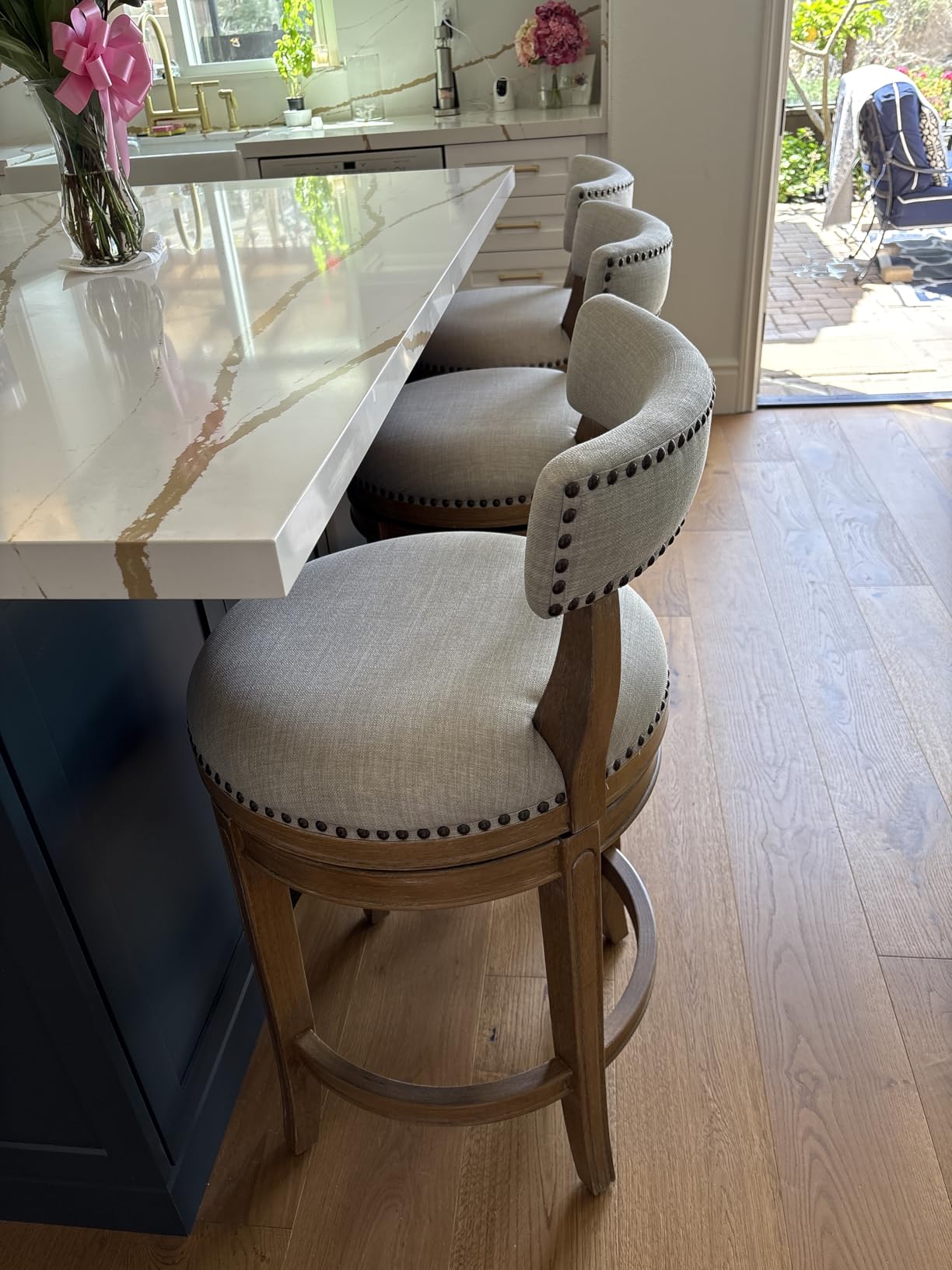 Maven Lane Alexander Counter Stool, Brown, Beige Leather, 26