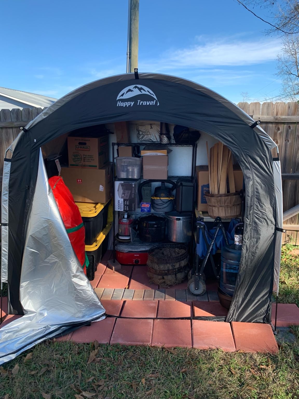 Happy Travel Bike Storage Shed Tent, Outdoor Portable Bicycle Storage Sheds | 210D Oxford Fabric PU4000 Waterproof for 2/3/4/6/8 Bikes, Shelter for Motorcycle, Garden Tools, Lawn Mower customer photo 2