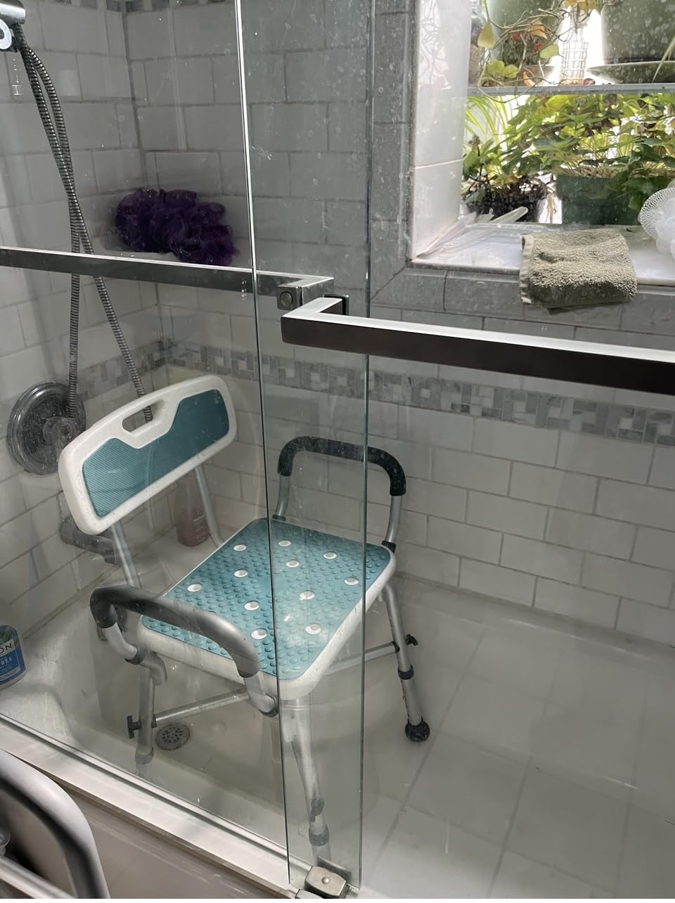 PELEGON Shower Chair for Elderly and Disabled (450lb) with Padded Armrests and Back, Adjustable Height Shower Seat, Heavy Duty Shower Chairs for Inside Shower, Handicap - Blue customer photo 1