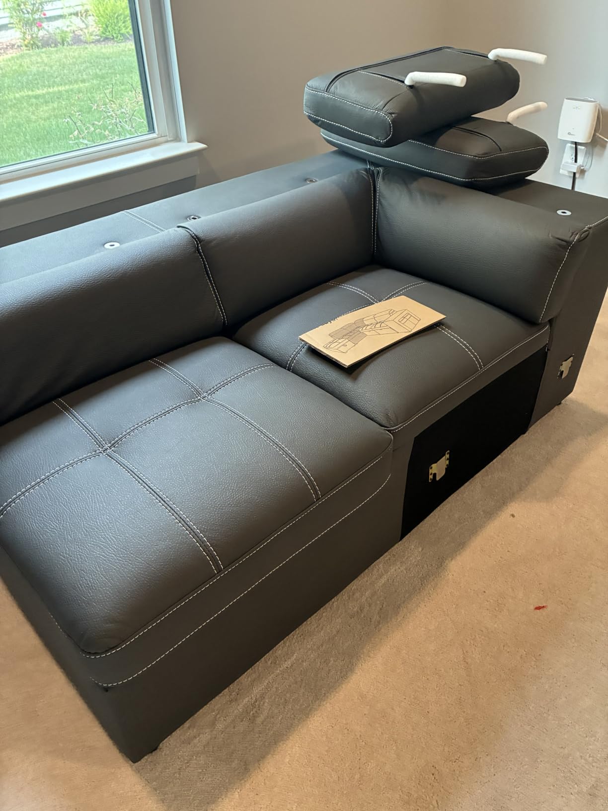 THSUPER 102'' Microfiber L Shaped Sectional Sleeper Sofa Couch with Pullout Bed and Storage Chaise, Convertible Couches with Adjustable Headrest for Living Room, Reversible Chaise. Charcoal Grey customer photo 1