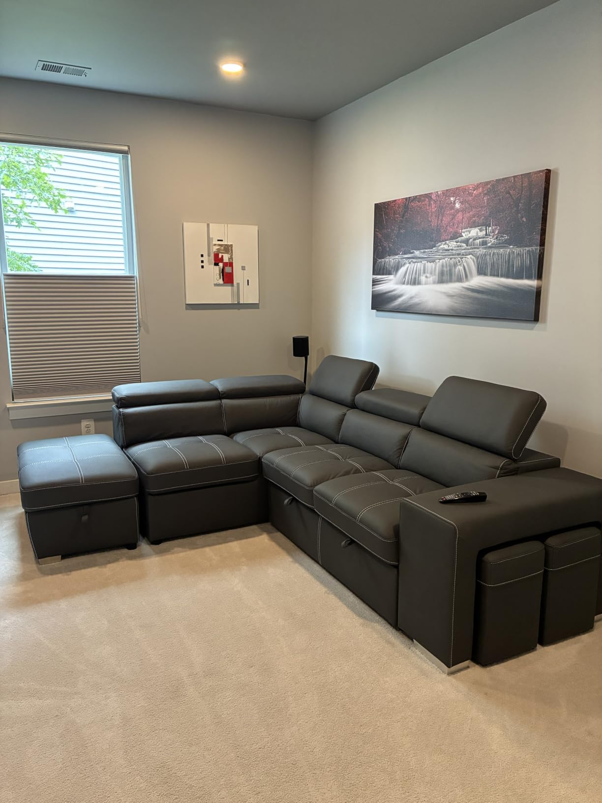 THSUPER 102'' Microfiber L Shaped Sectional Sleeper Sofa Couch with Pullout Bed and Storage Chaise, Convertible Couches with Adjustable Headrest for Living Room, Reversible Chaise. Charcoal Grey customer photo 2