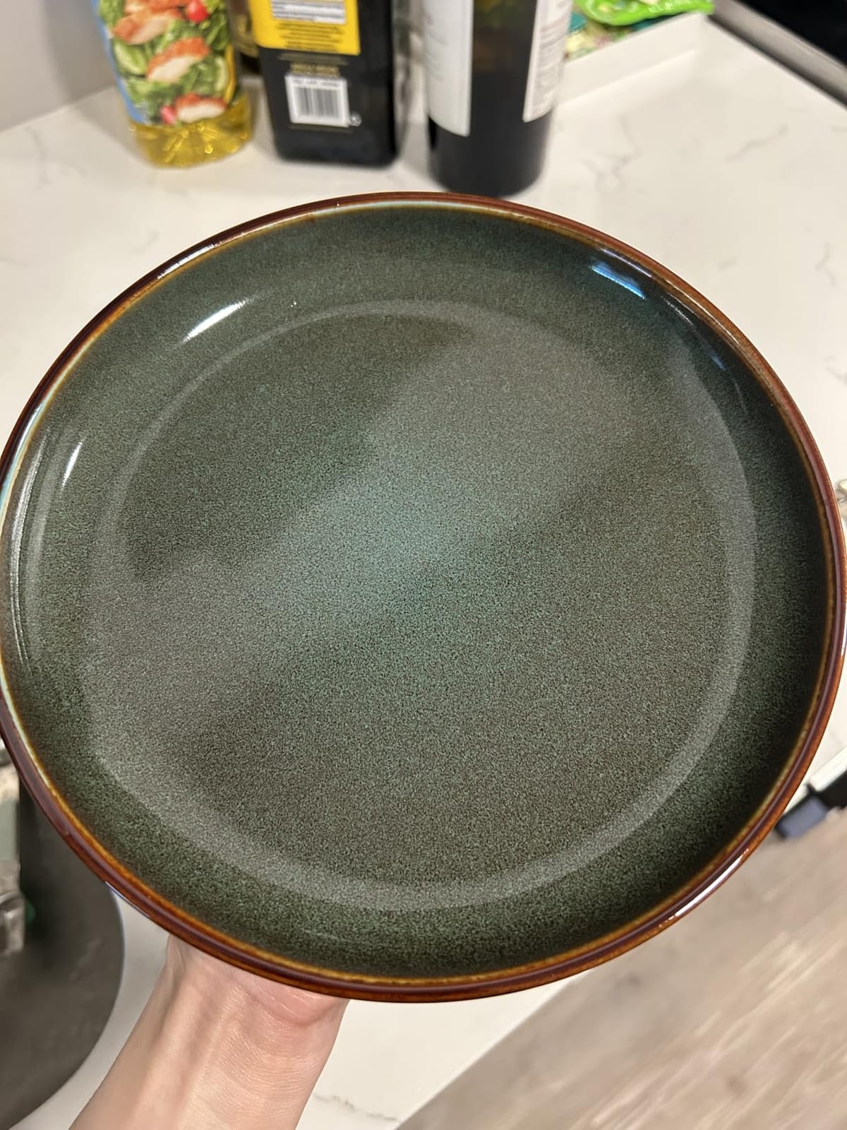 Pokini Stoneware Dinnerware Sets for 4, 12pcs Plates and Bowls Sets Dishes | Reactive Glaze Ceramic Dish Set, Microwave & Dishwasher Safe, Highly Chip and Crack Resistant Dishware sets, Brown Green customer photo 2