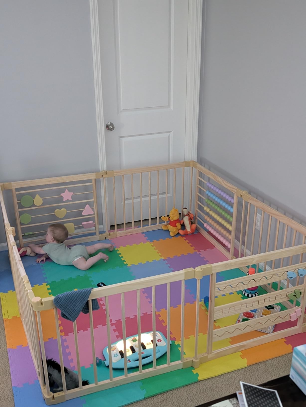 ZETY Natural Wood Baby Playpen - 8 or 10 Panel Foldable Play Yard with Door Panel and Built-in Toys, CPC Certified & SGS Tested customer photo 2