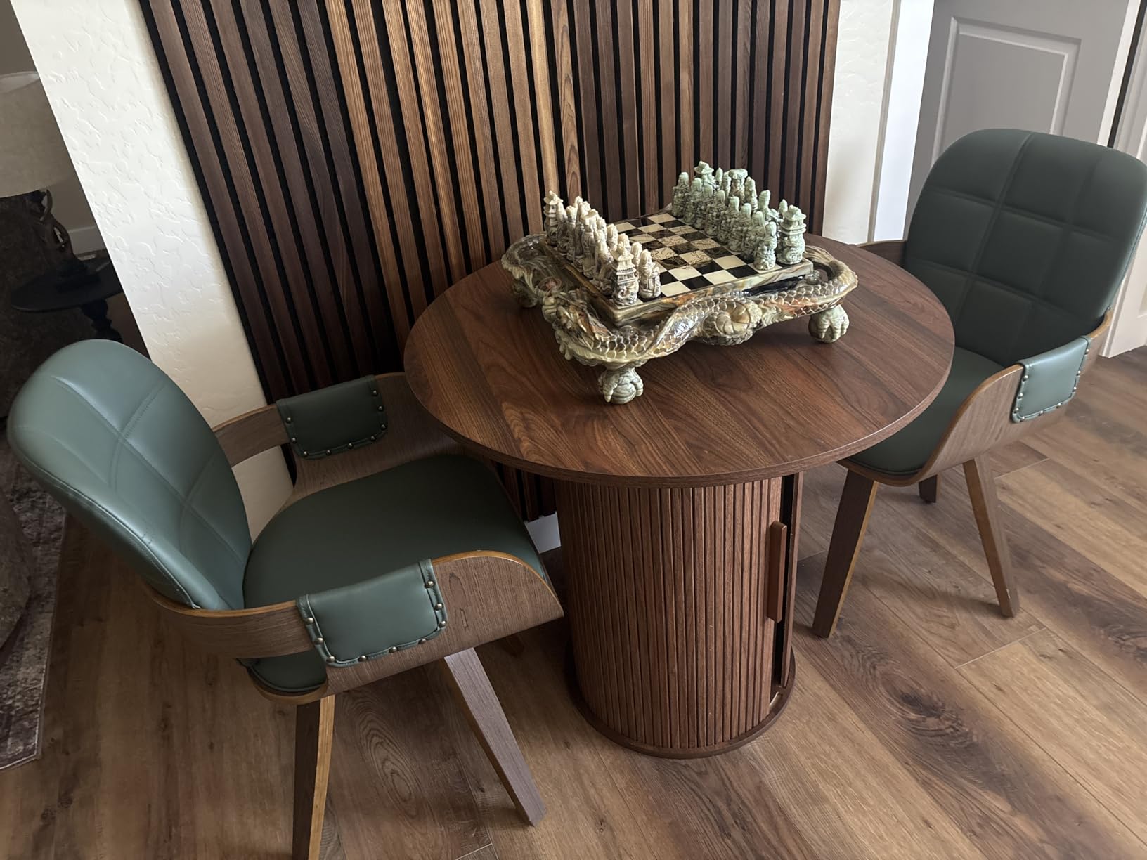 Swivel Dining Chairs, Mid Century Modern Chairs with Arms and Curved Back | Walnut Bentwood Frame, Low Maintenance, Faux Leather Reception Room Chairs, Ideal for Kitchen, Living Room, Reception, Desk customer photo 1