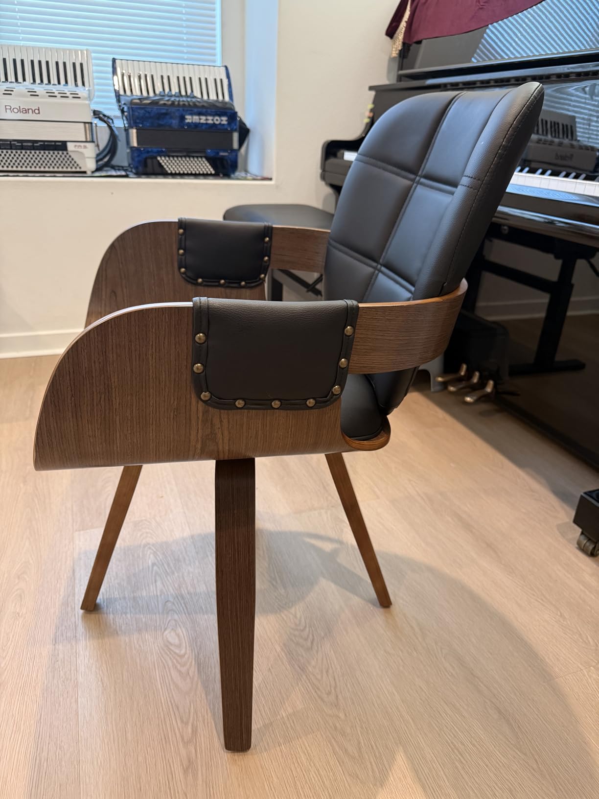 Swivel Dining Chairs, Mid Century Modern Chairs with Arms and Curved Back | Walnut Bentwood Frame, Low Maintenance, Faux Leather Reception Room Chairs, Ideal for Kitchen, Living Room, Reception, Desk customer photo 2