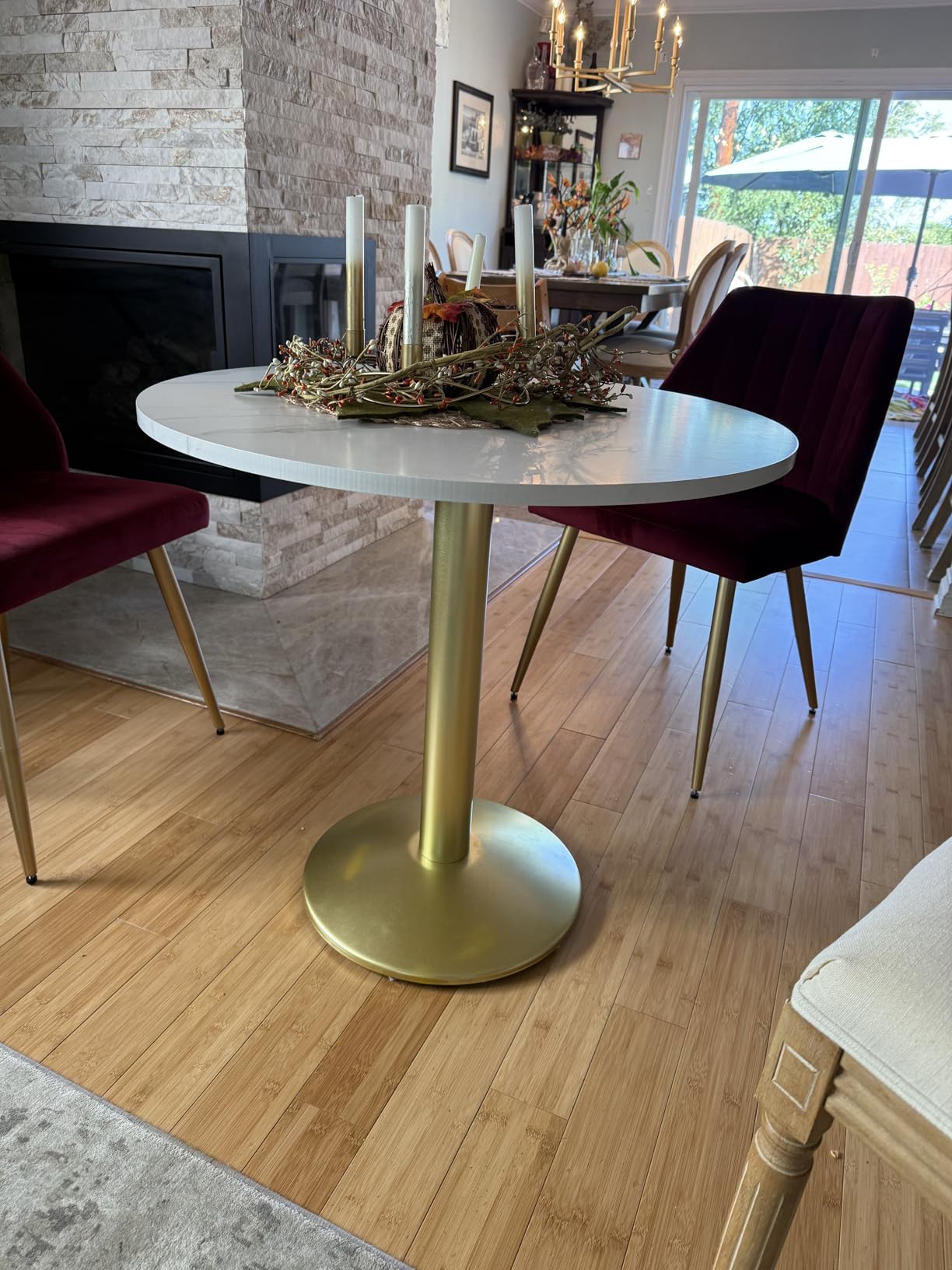 30 Inch Round Dining Table, Modern Tulip Bistro Table with White Faux Marble Top and Weighted Gold Pedestal Base, Small Kitchen Table for 2-4 People, Mid Century Style customer photo 1