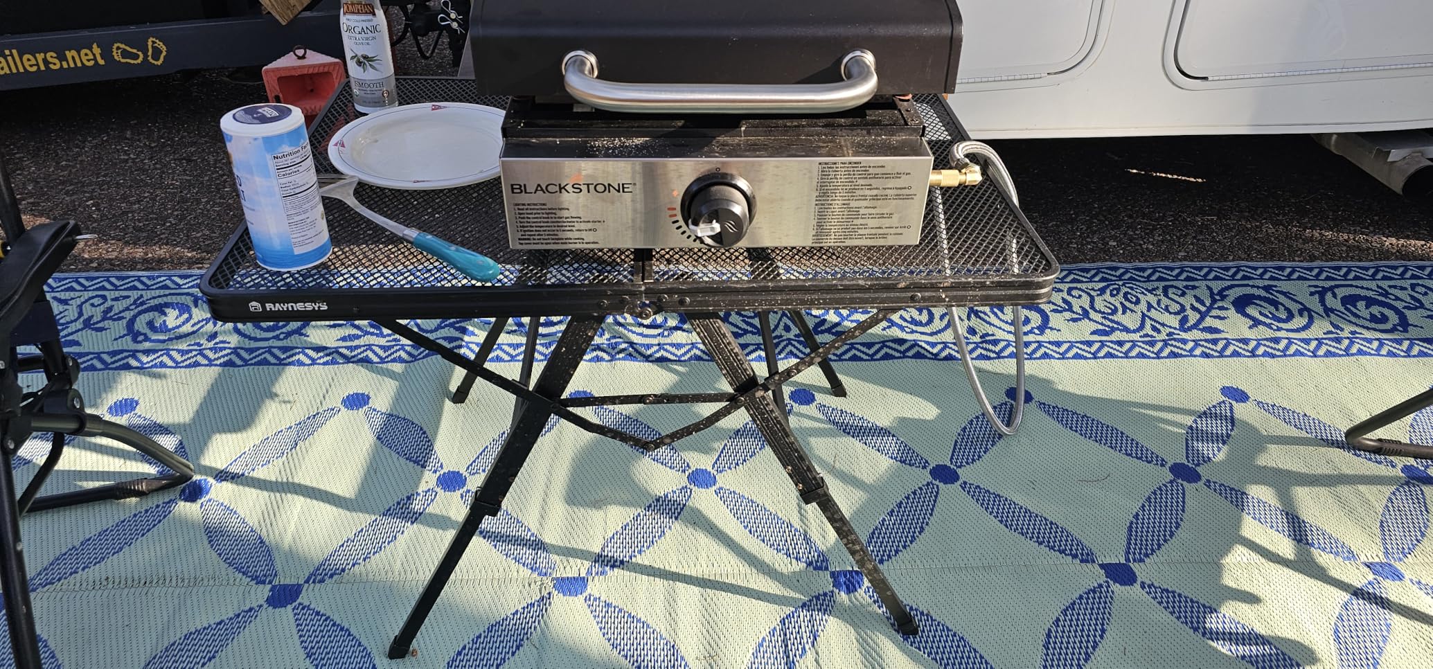 Raynesys Portable Folding Grill Table for Outdoor, Camping, Picnic, BBQ | Foldable Grill Table with Mesh Desktop, 200lbs 3Ft Height Adjustable Metal Table, 35.4