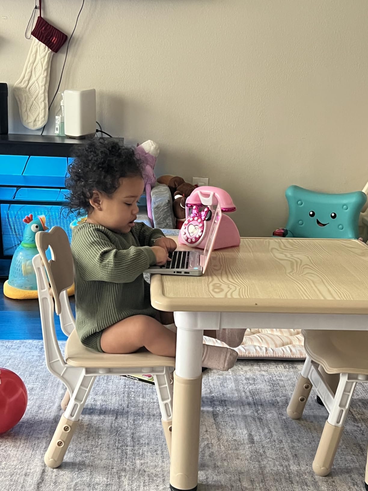 GITAWUSA Kids Study Table and Chairs Set, Height Adjustable Toddler Table and Chair Set for Kids Ages 3-8, 23.6