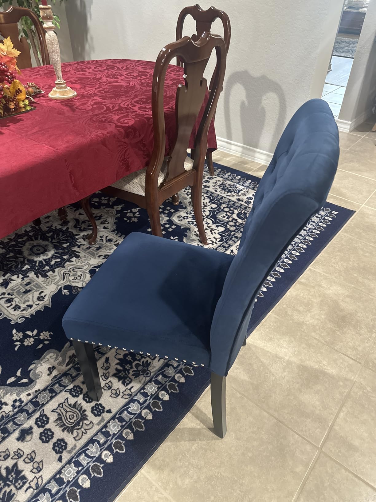 adochr Velvet Dining Chairs Set of 4, Parsons Kitchen Chair, Blue | Wooden Legs & Nailed Trim, Upholstered Dining Room Chairs 350 LBS Capacity customer photo 2