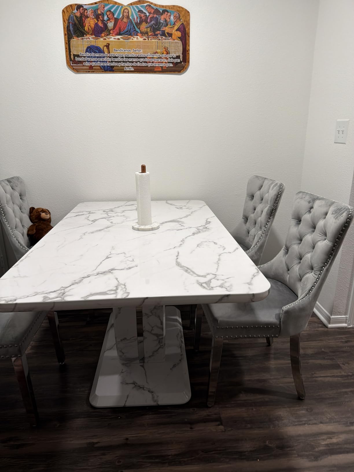 JUFU 63 Faux Marble Dining Table for 4-6 People, Modern Rectangular Kitchen and Dining Room Table customer photo 1
