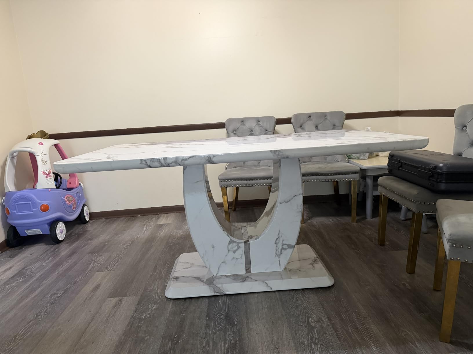JUFU 63 Faux Marble Dining Table for 4-6 People, Modern Rectangular Kitchen and Dining Room Table customer photo 2