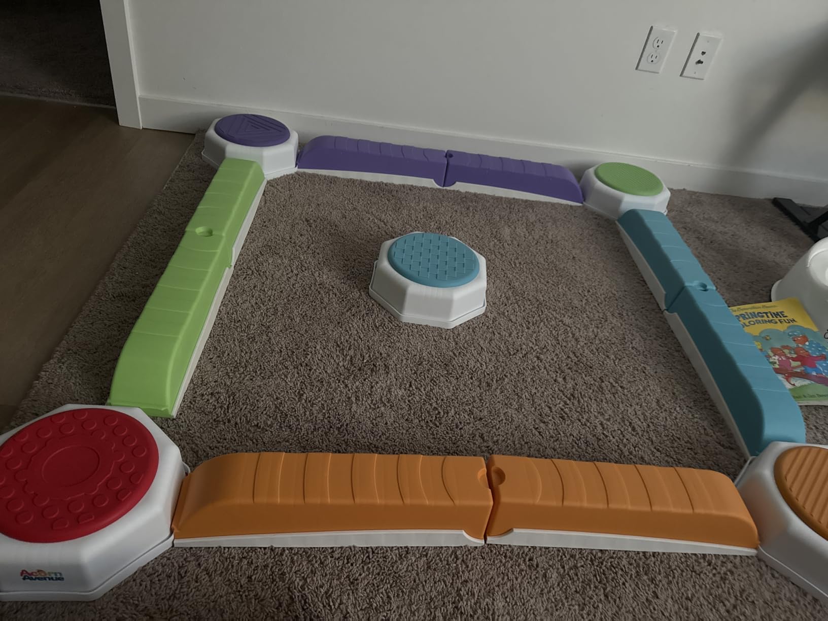 Acorn Avenue Balance Beam & Stepping Stones 13 Pc - Sensory - Toddler | Plastic Build, 5 Textured Platforms, 8 Color Blocks, Indoor Outdoor Play customer photo 1