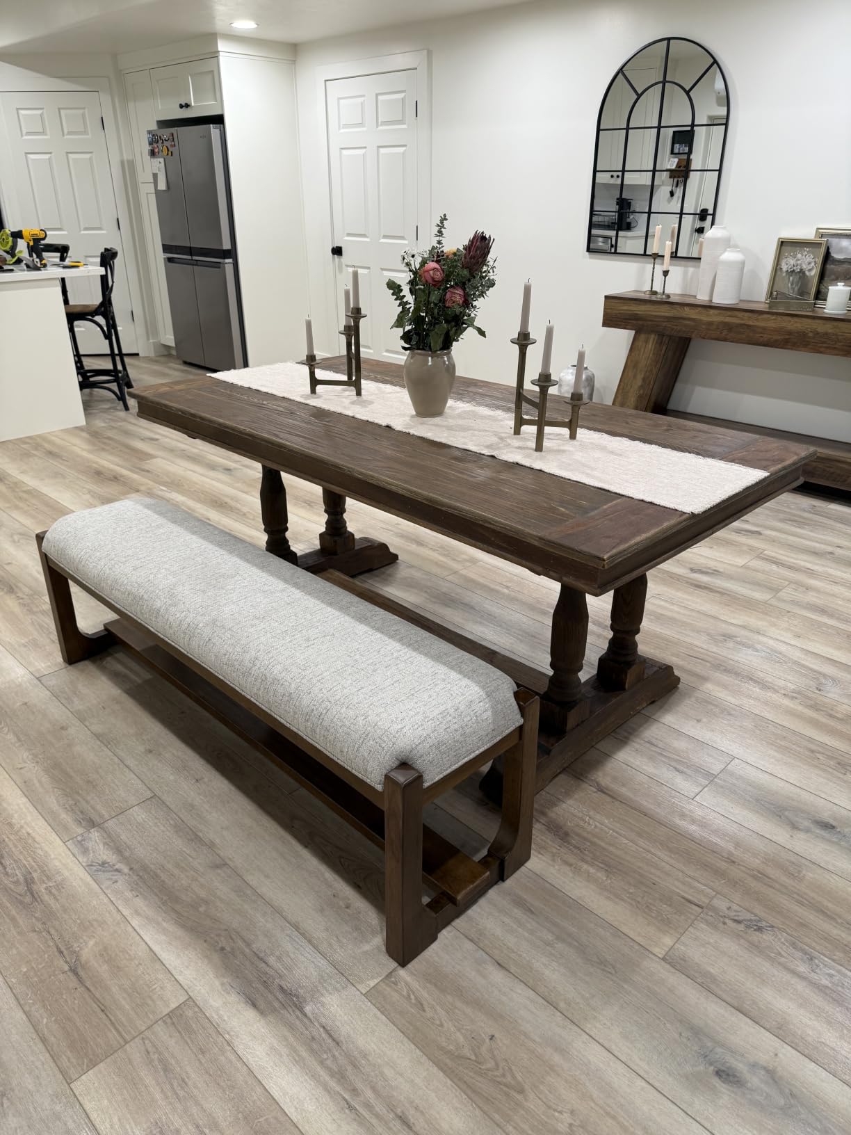 Signature Design by Ashley Cabalynn Farmhouse Upholstered Dining Bench, Foam Cushion, Hardwood Solids, 63.5