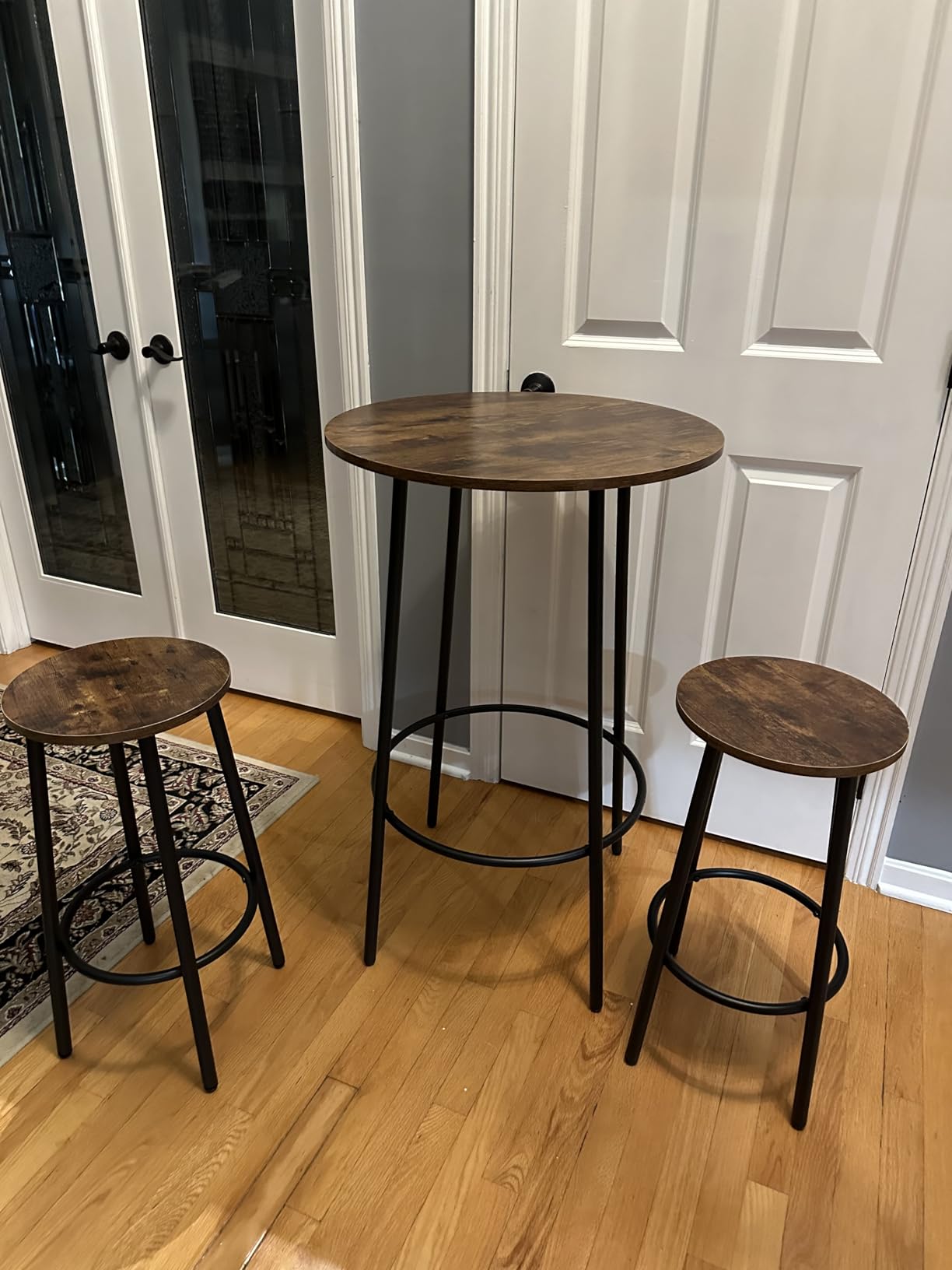 SUPER DEAL Round Pub Dining Set, 3 Piece Small Kitchen Table Set with 2 Counter Height Wood Bar Stools for Kitchen Breakfast, Living Room, Small Space, Rustic Brown customer photo 1