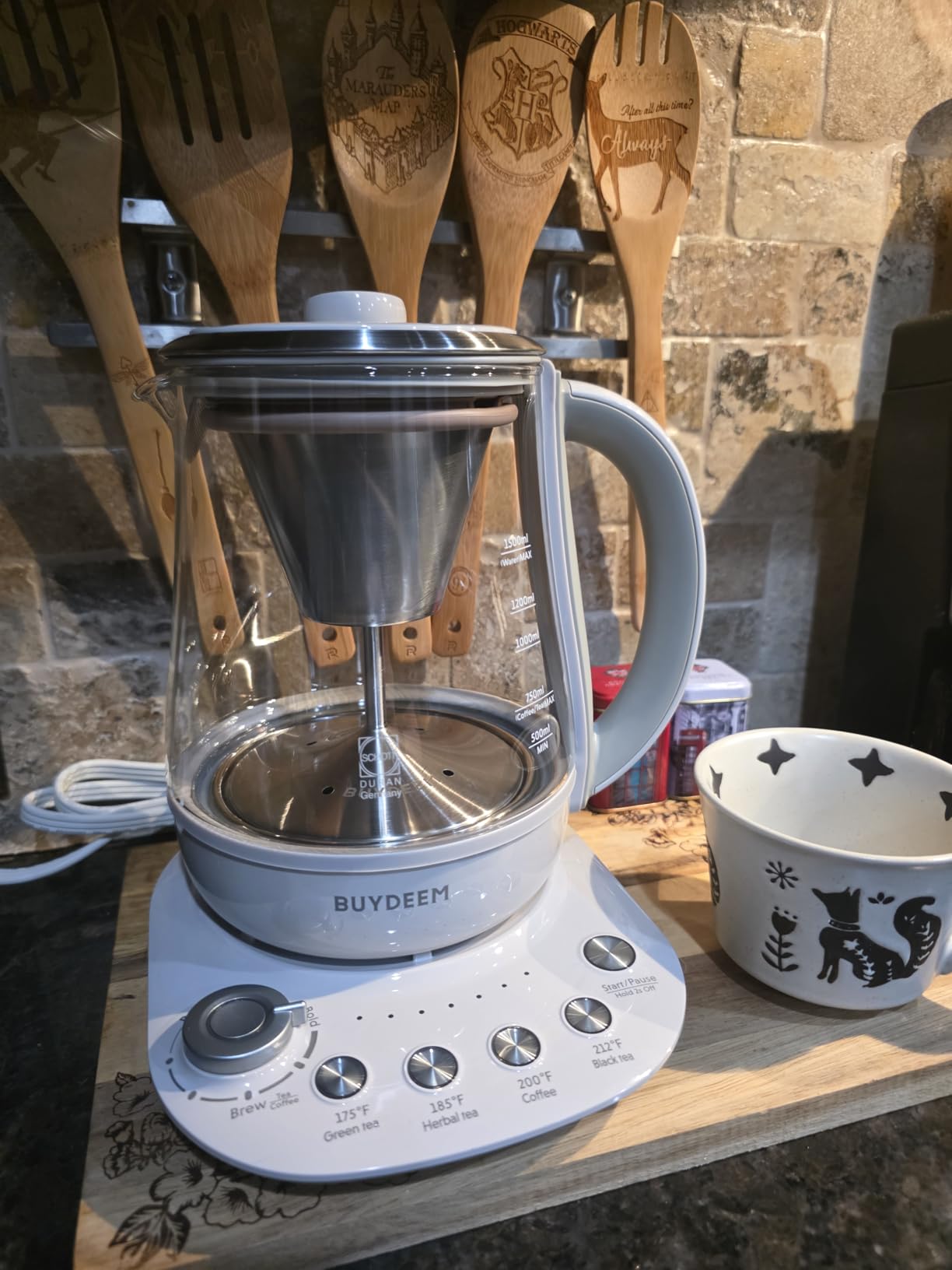 BUYDEEM K156 Tea Maker, Electric Kettle for Coffee and Tea Brewer, 6 Brew Strength Selection for Extracting, 4 Temperature Settings, Boil Dry Protection, 2 Hours Auto Keep Warm, Oat White, 1.5L/1.6QT customer photo 1