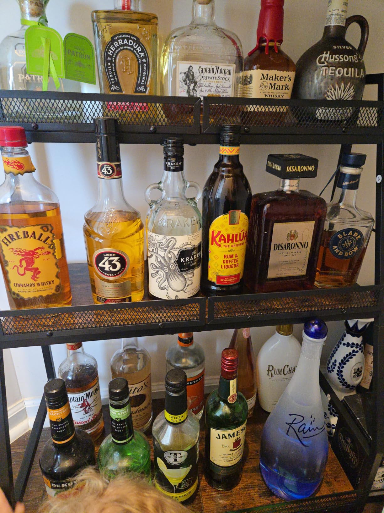 Versatile Liquor Stand for Home Bar, Wine Rack Freestanding Floor, Mini Bar Table for Liquor Whiskey Wine, 3-Tier Trapezoidal Liquor Bottle Display Shelf with Glass Holder and Fences customer photo 1