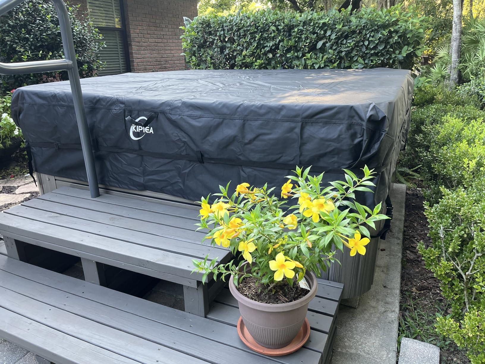 Kipiea 600D Outdoor Waterproof Square Hot Tub Cover Protector, Heavy Duty Polyester SPA Cover UV Protection Cover 85