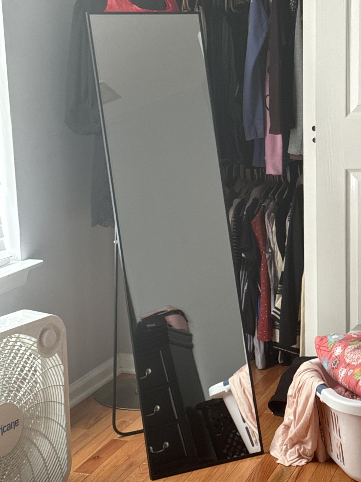 Delma Full Length Mirror with Stand, Black Floor Mirror | Aluminium alloy frame with HD float glass for distortion-free reflection. Free standing or wall mounted. customer photo 2