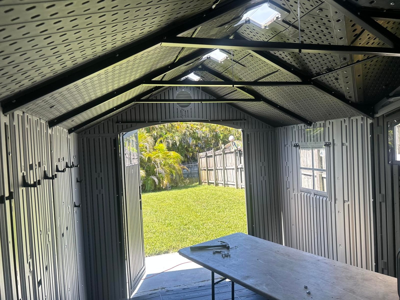 Lifetime Outdoor Storage Shed, 15x8 Ft, Gray, Resin Backyard Tool Shed with Lockable Doors and Weather-Resistant Panels customer photo 2