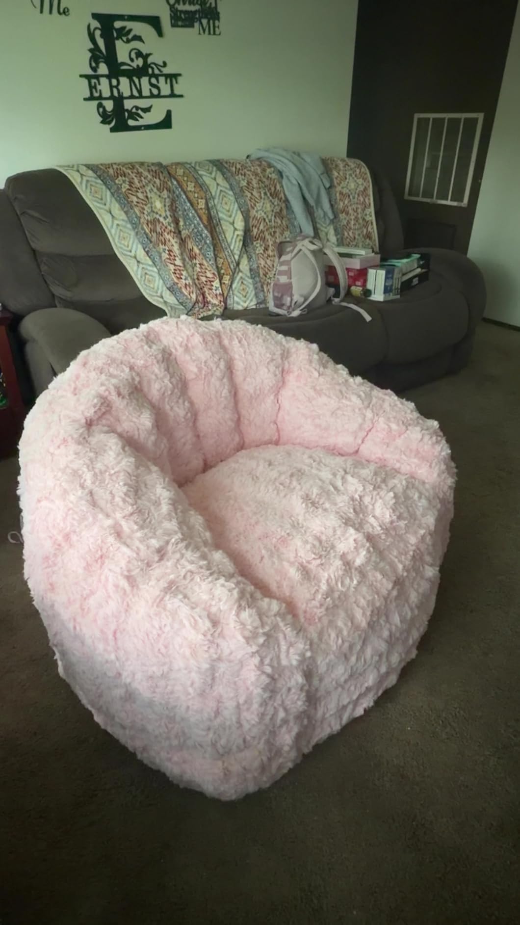 MAXYOYO Giant Bean Bag Chair, Oversized Bean Bag Couch for Adults and Kids, Faux Fur Shell-Shaped Large Chair with Filler, Stuffed Big Accent Sofa Lounge Floor Sofa for Reading, Beige, Standard customer photo 1