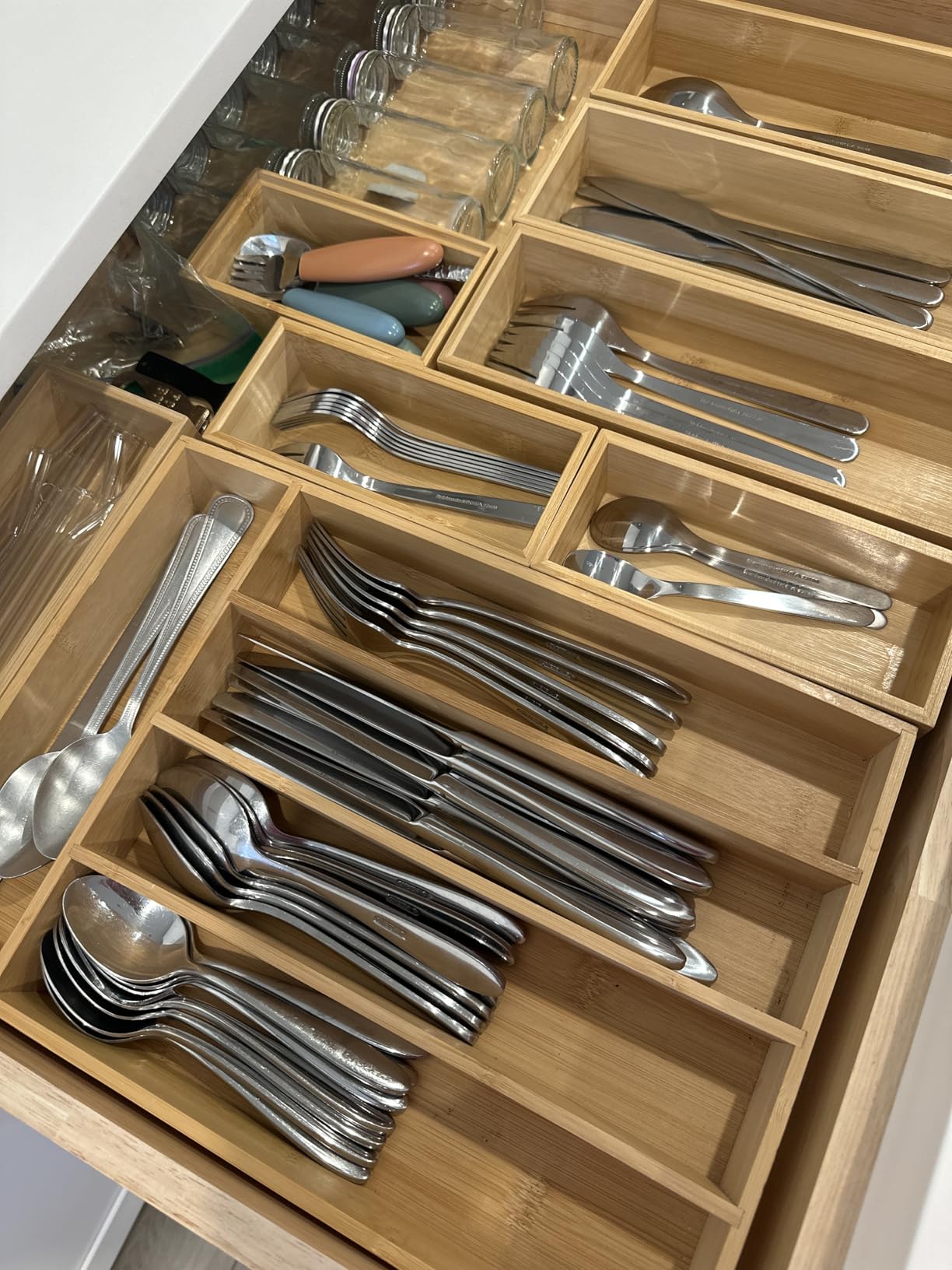 Grow Forward Bamboo Drawer Organizer Boxes - Set of 14 Wooden Drawer Organizers for Kitchen, Bathroom, Office, Desk, Vanity, Makeup - Non-Slip Junk Drawer Organizer Trays for Storage and Organization customer photo 2