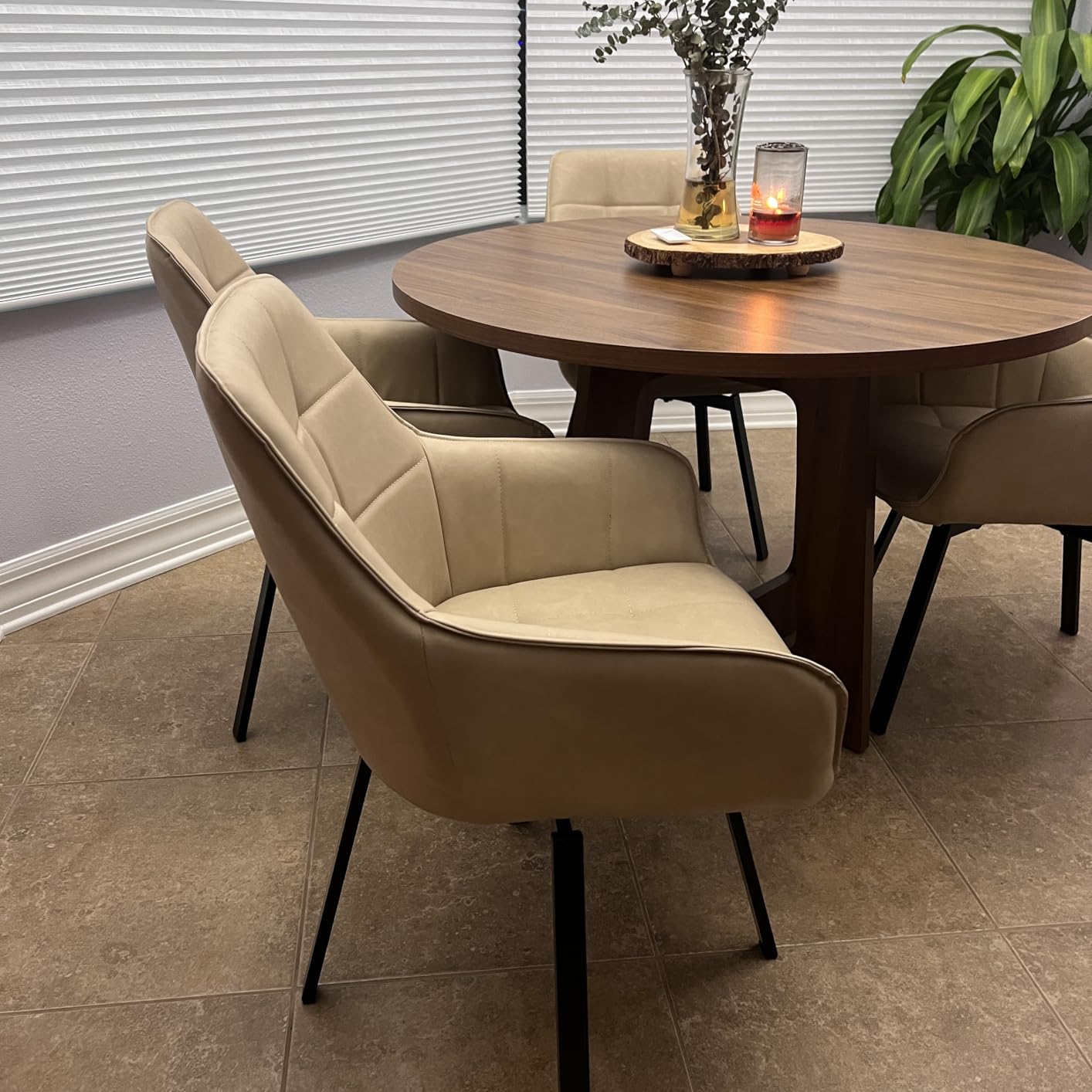 TUKAILAi Swivel Dining Chairs Set of 2, Faux Leather Dining Chairs with Arms & Metal Legs, Upholstered Mid Century Rotatable Kitchen Chairs for Living Room Bedroom Kitchen Restaurant (Black) customer photo 1