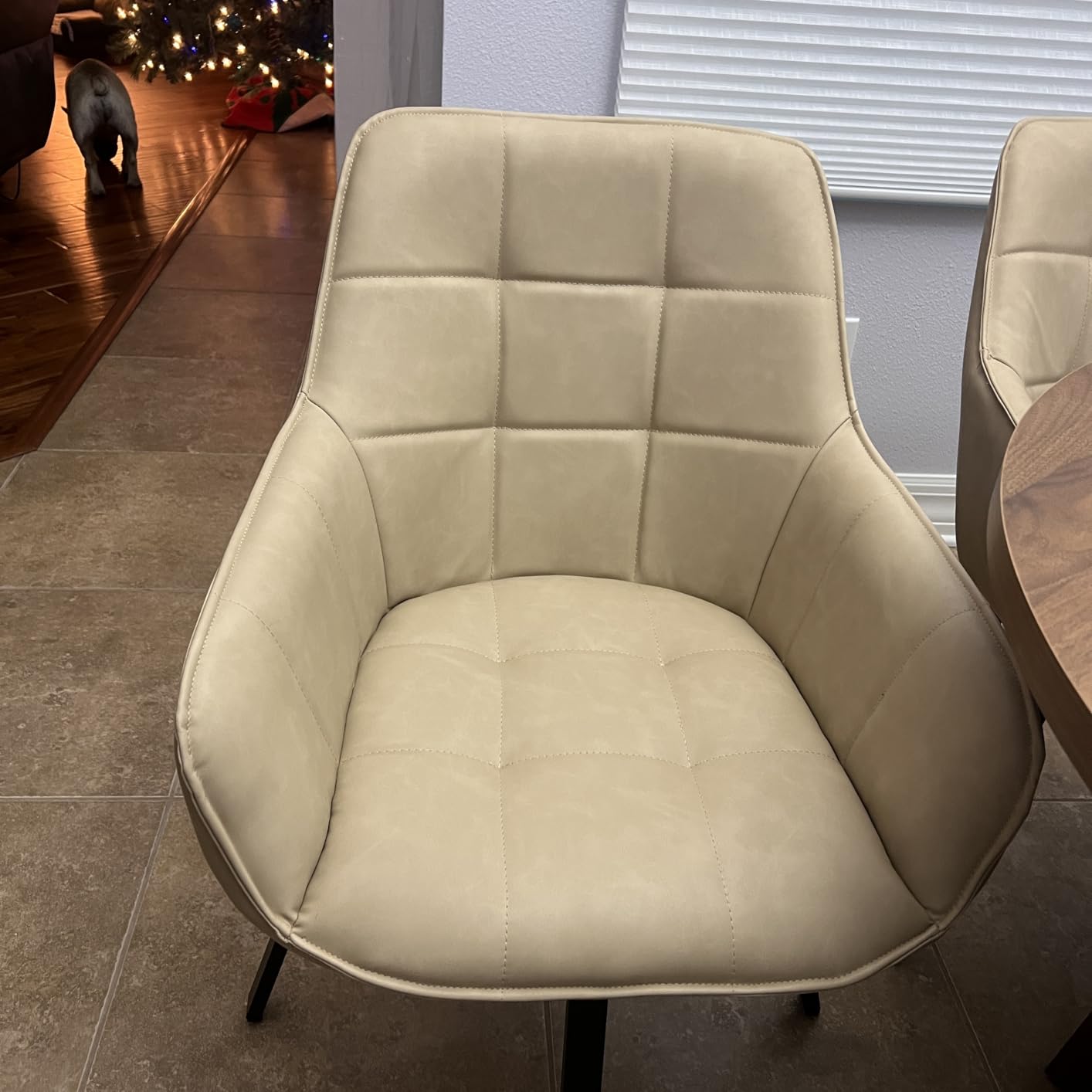 TUKAILAi Swivel Dining Chairs Set of 2, Faux Leather Dining Chairs with Arms & Metal Legs, Upholstered Mid Century Rotatable Kitchen Chairs for Living Room Bedroom Kitchen Restaurant (Black) customer photo 2