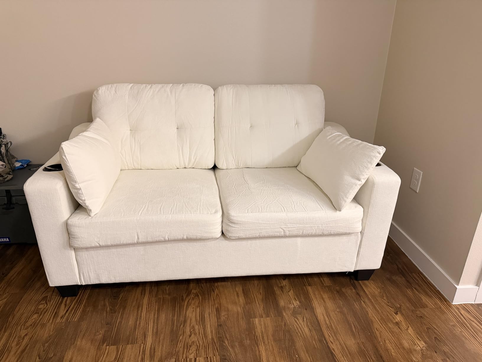 Full Size Pull Out Sleeper Sofa Bed, Pullout Loveseat Couch Bed, Beige, Corduroy, USB Charging, Memory Foam, 2-in-1 Convertible customer photo 2