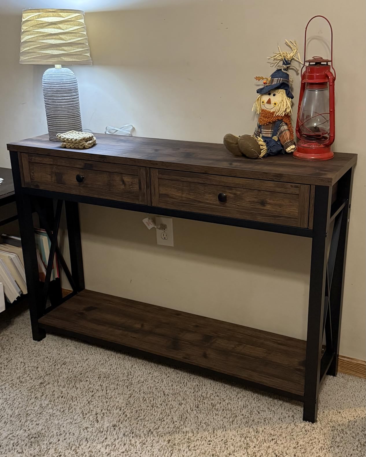 BON AUGURE Console Table with 2 Drawers, 47 Inch Entryway Table, Rustic Oak, Sofa table behind couch with 2-tier storage, 250 lb top support, open lower shelf for living room, hallway and foyer customer photo 1