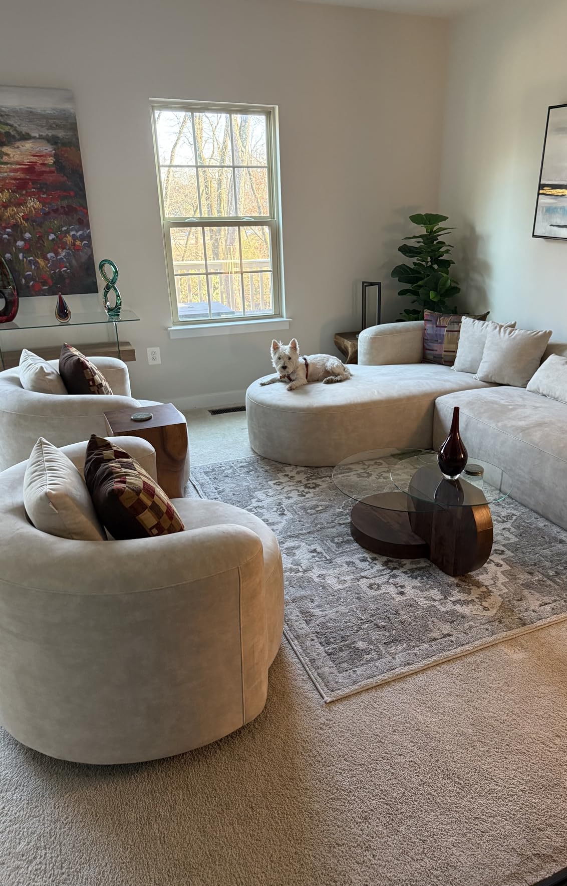Acanva Mellow Modern Tight Curved Back Velvet Sofa, Left Chaise, Cream | Minimalist Couch for Living Room Apartment, Modular Sectional, Hardwood Frame customer photo 2