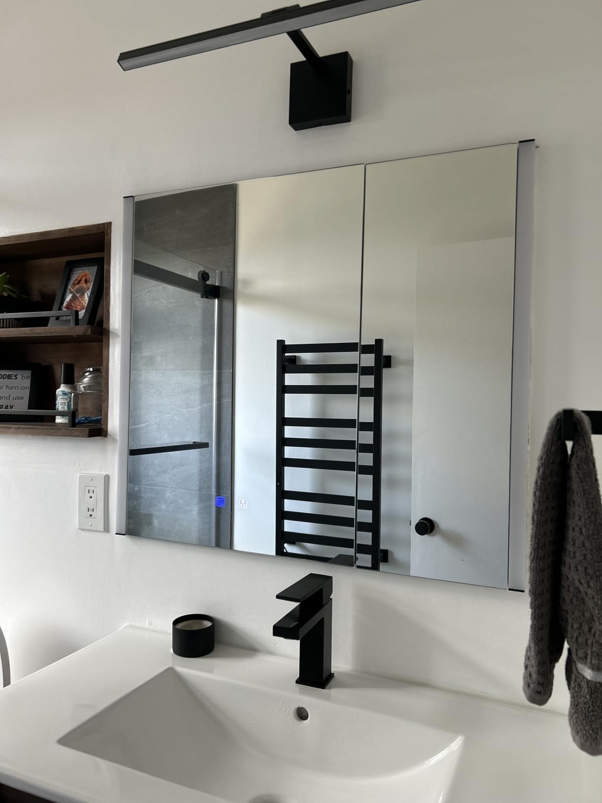 31x28 Inch Two Doors Aluminum LED Bathroom Medicine Cabinet with Mirror | Light Adjustment, Anti-Fog, Sockets&USBs, High Capacity, Easy to Install customer photo 1