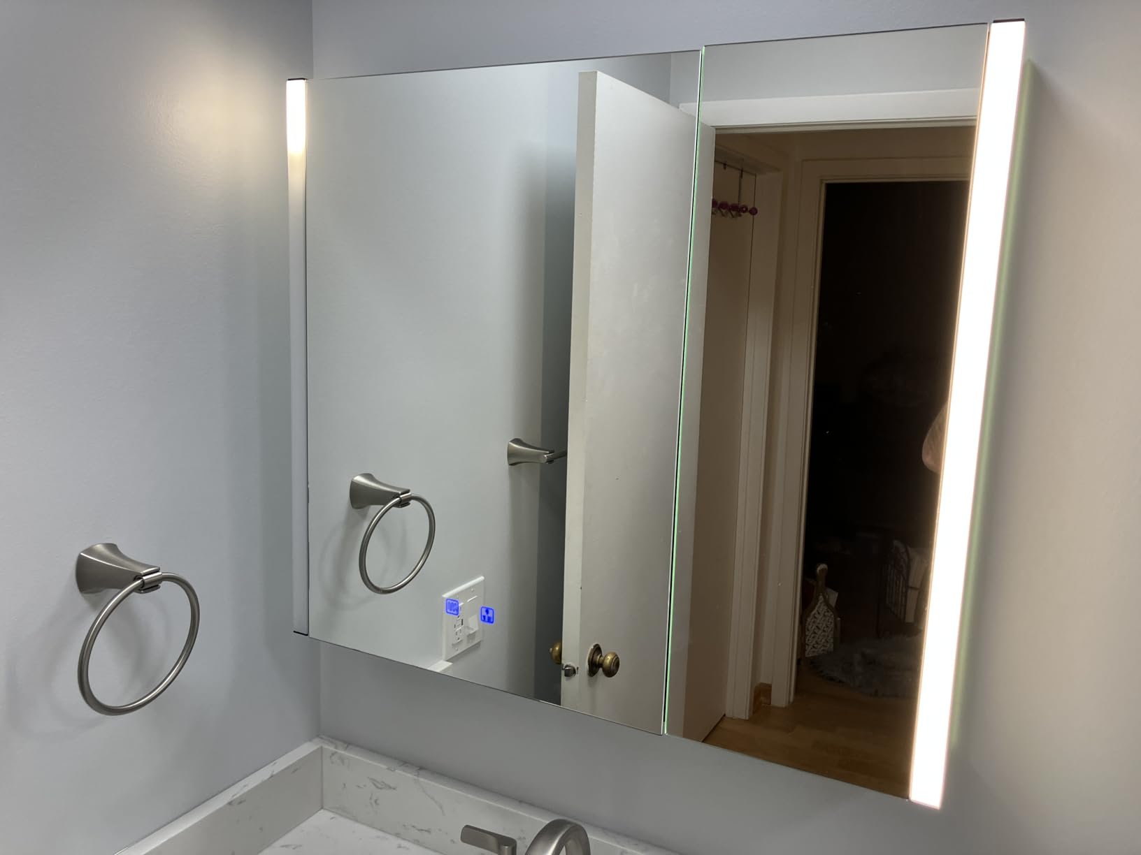 31x28 Inch Two Doors Aluminum LED Bathroom Medicine Cabinet with Mirror | Light Adjustment, Anti-Fog, Sockets&USBs, High Capacity, Easy to Install customer photo 2
