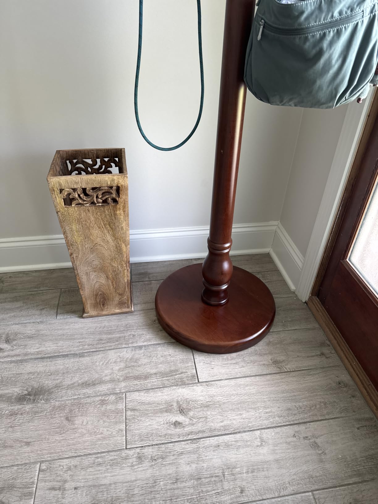 Antique Wooden Umbrella Stand & Walking Cane Holder for Home, Office & Entryway | Hand-Carved Solid Wood Umbrella & Cane Storage Rack | Size 21.5 x 8 x 8 in, Base 7.5 x 7.5 inches (Paisley) customer photo 1