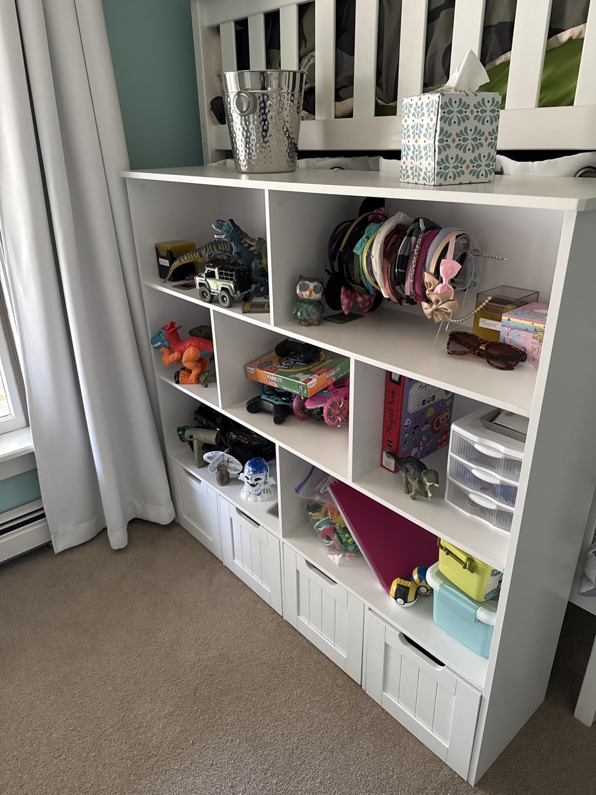 FINETONES Toy Storage Organizer with Movable Drawer Toy Organizer for Kids | Kids Bookshelf and Toy Chest Storage with Hidden Wheels, Toy Organizers and Toy Storage for Playroom, White customer photo 1