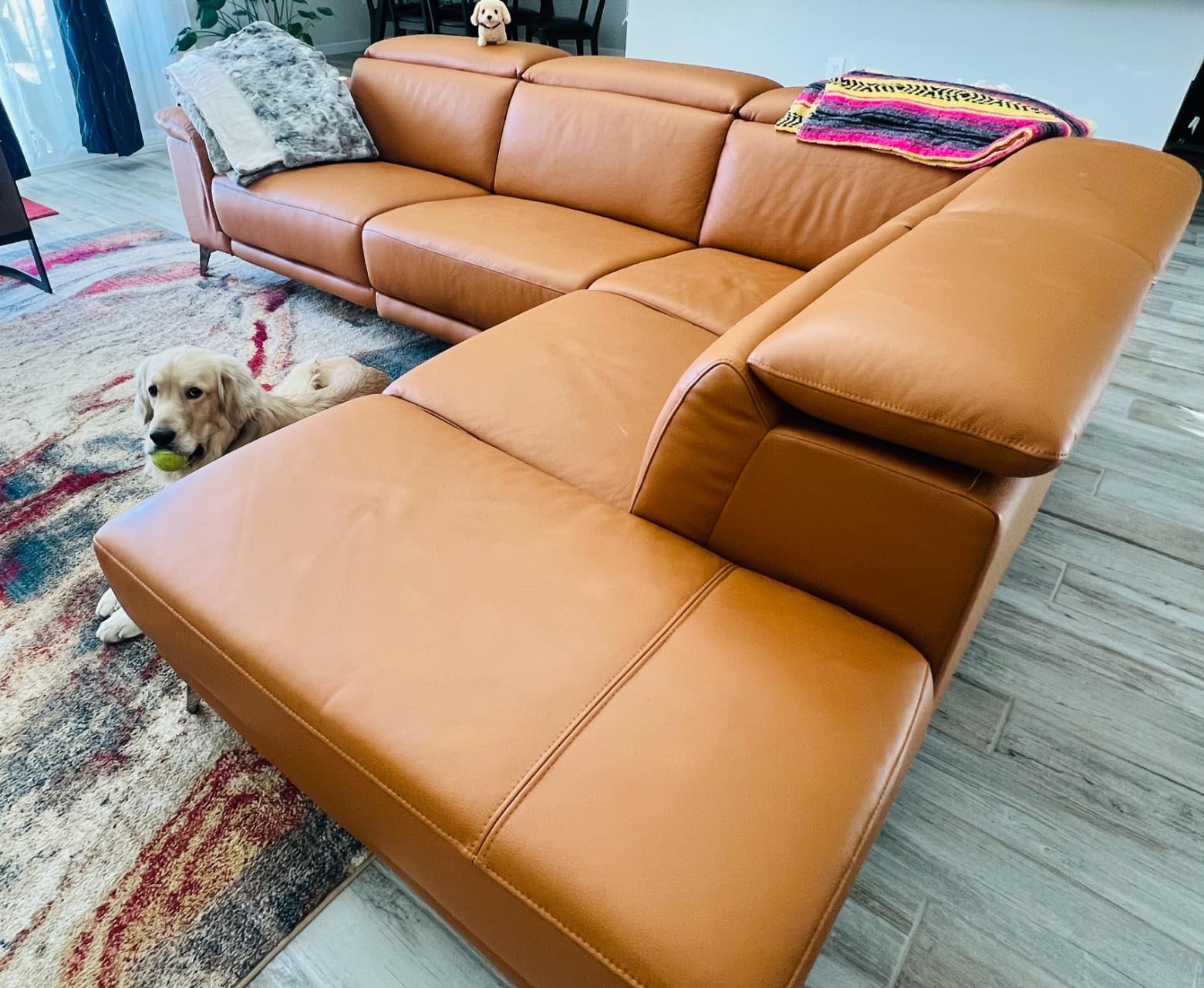 Valencia Pista Leather Reclining Sectional Sofa with Right Hand Chaise - Italian Nappa 11000 Top Grain Leather Couch customer photo 1