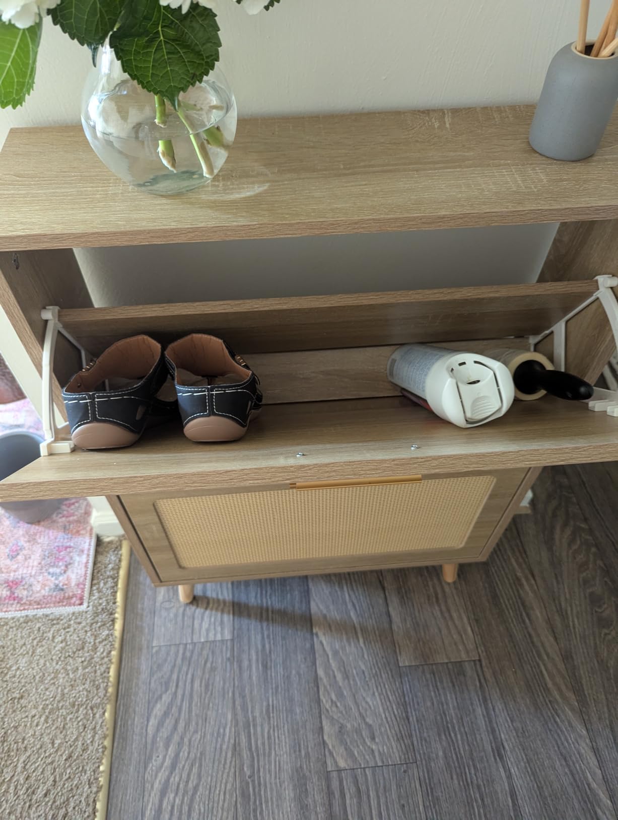 VEVOR Shoe Cabinet with 2 Flip Drawers, Shoe Storage Cabinet for Entryway, Free Standing Shoe Storage Organizer with Rattan Doors for Heels, Boots, Slippers in Hallway, Living Room customer photo 2