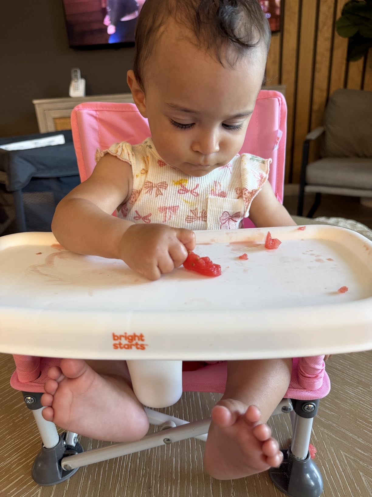 Bright Starts Pop 'N Sit Portable Booster Seat, 3-in-1 Floor Seat, Travel High Chair & Toddler Booster with Feeding Tray, Indoor/Outdoor, Grey, 6 Months-3 Years customer photo 1
