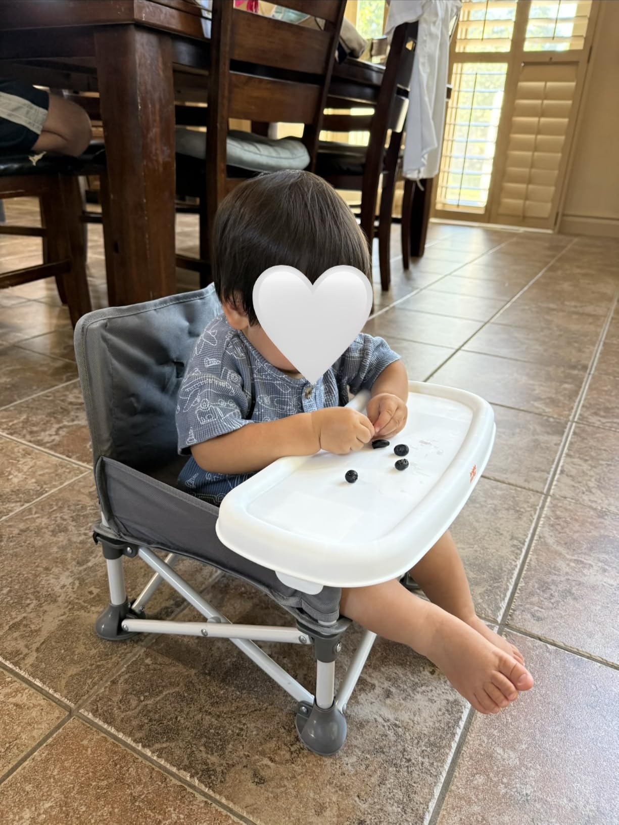 Bright Starts Pop 'N Sit Portable Booster Seat, 3-in-1 Floor Seat, Travel High Chair & Toddler Booster with Feeding Tray, Indoor/Outdoor, Grey, 6 Months-3 Years customer photo 2