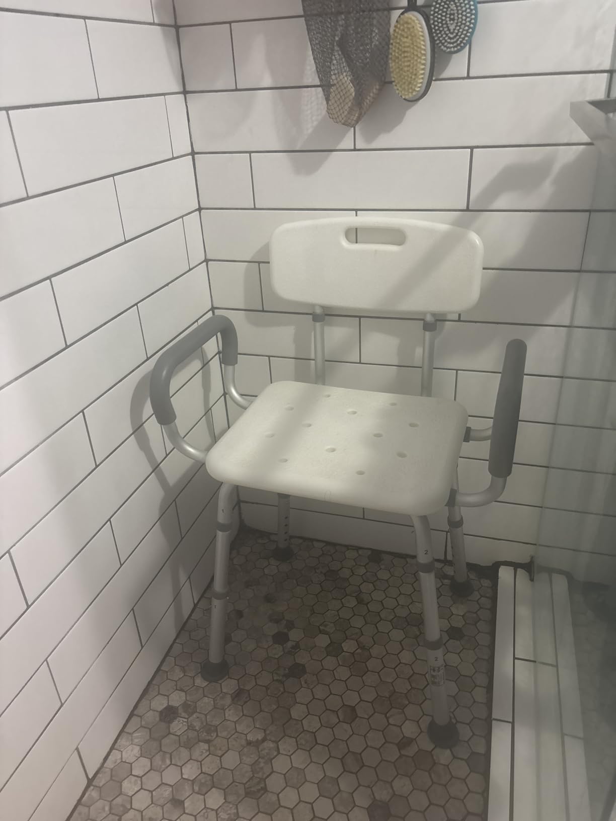 HOMLAND Shower Chair for Inside Shower with Padded Armrests and Back | Height Adjustable, Heavy Duty Shower Seat for Bathtub, Safety Bath Seat for Elderly, Adults, Handicap and Disabled, White customer photo 2