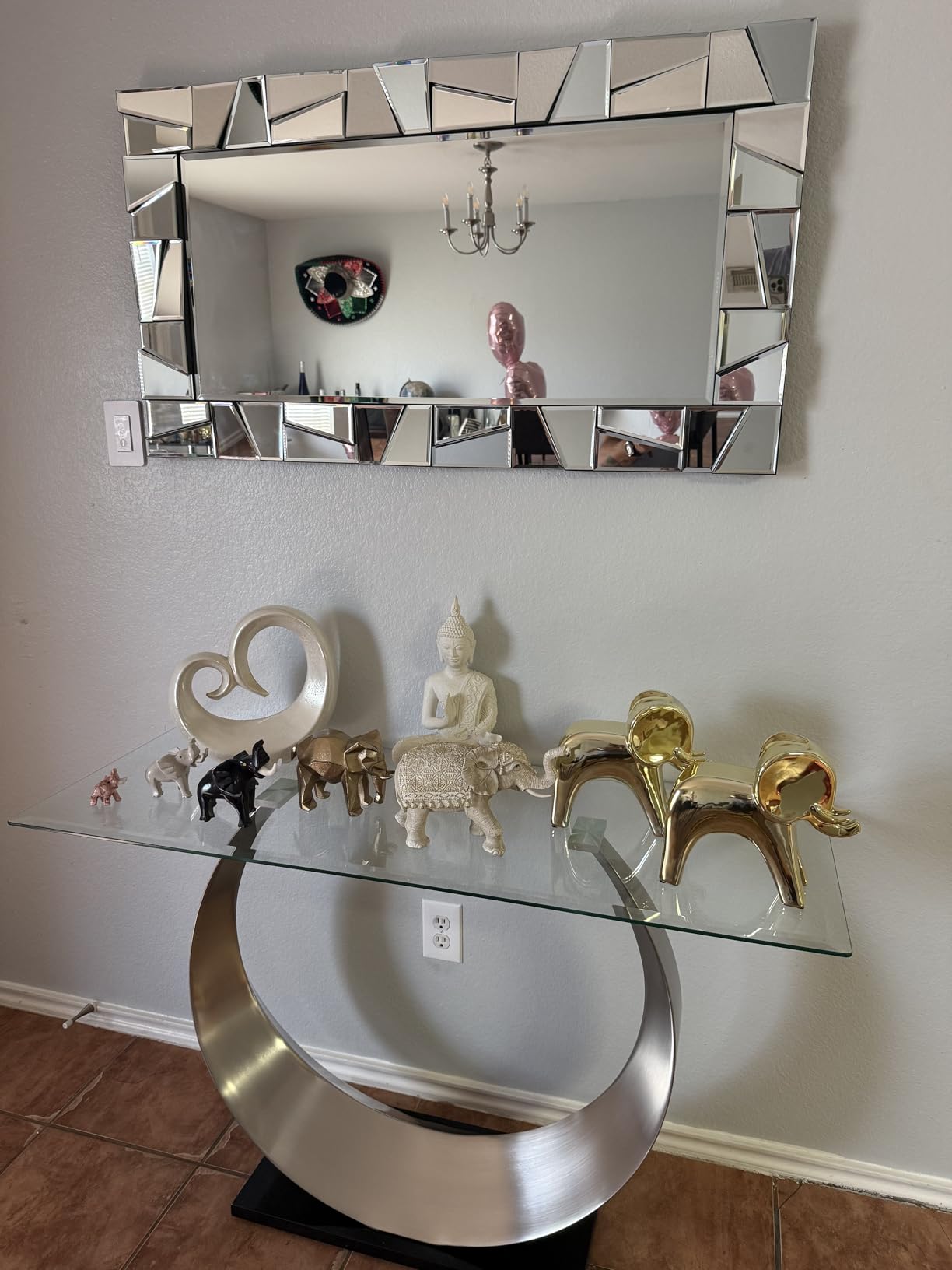 Chende Large Living Room Mirror for Decor, 44'' x 24'' Modern Decorative Wall Mirrors with Uneven Glass Frame, Rectangle Elegant Mirror with Glass Beveled Edge for Entryway, Dining Room, Bedroom customer photo 1